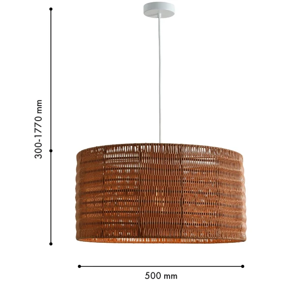 Favourite Sorento 4879-1P Уличный подвесной влагозащищенный светильник из ротанга коричневого цвета, диаметр 50см, под сменную лампу Е27, IP44, 220В, габаритные размеры в мм H1770xD500xHm300