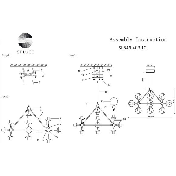 SL549.403.10 Люстра подвесная ST-Luce Черный/Янтарный E27 10*40W STAMPO SL549.403.10 Люстра подвесная ST-Luce Черный/Янтарный E27 10*40W STAMPO
