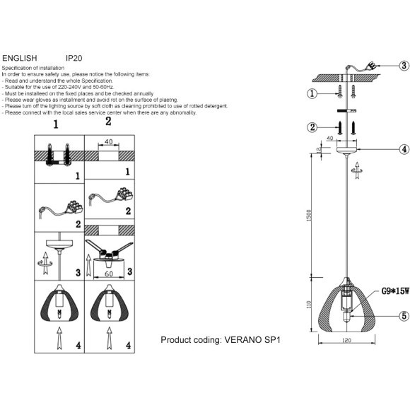 Светильник подвесной Crystal Lux VERANO SP1 SILVER