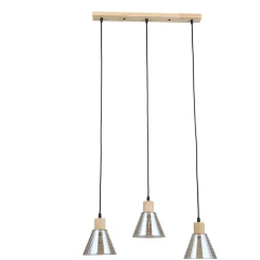 Arte Lamp Lancaster A5891SP-3BK Тройной подвесной современный светильник с 3 янтарными плафонами из стекла диаметром 15 см, основание из натурального светлого дерева, высота провода 100 см, лампы E27 3шт до 60Вт IP20 220В