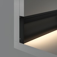 Maytoni ALM-8018-B-2M Черный алюминиевый профиль-плинтус с подсветкой для лент до 13 мм, длина 2 м, размеры 80x18мм, ширина световой линии 15 мм, рассеиватель и торцевые заглушки в комплекте