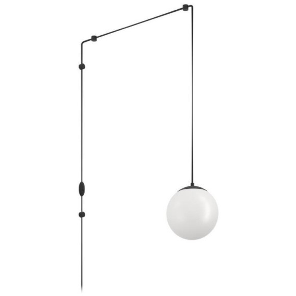 900977 Подвес RONDO 3, 1X40W(Е27), L200, H1420, сталь, пластик, черный/стекло, белый