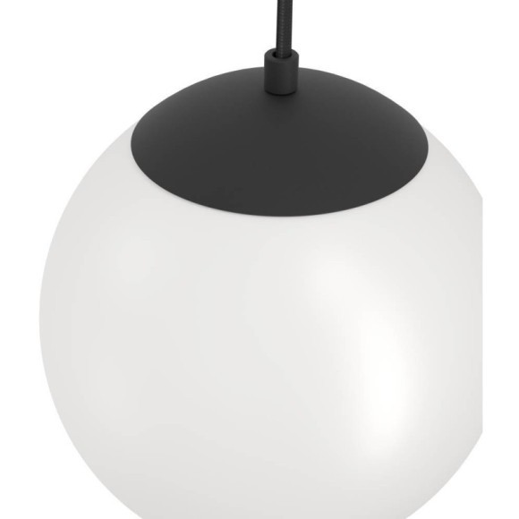 900977 Подвес RONDO 3, 1X40W(Е27), L200, H1420, сталь, пластик, черный/стекло, белый