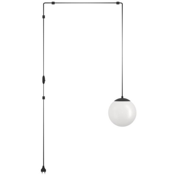 900977 Подвес RONDO 3, 1X40W(Е27), L200, H1420, сталь, пластик, черный/стекло, белый