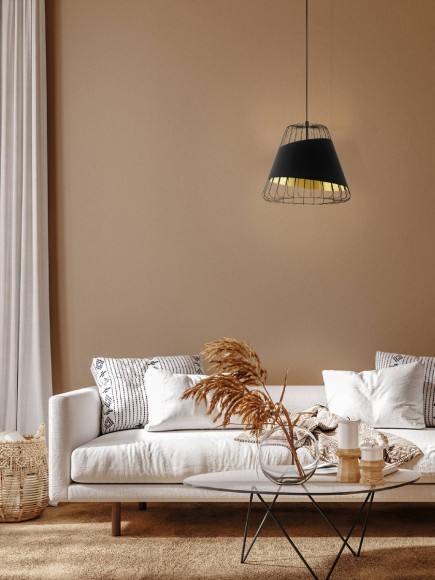 49446 Подвес AUSTELL, 1х60W (E27), ?360, H1100, сталь, черный/текстиль, черный, золотой