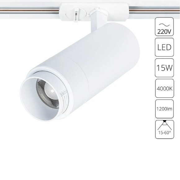 Однофазный двужильный светодиодный трековый светильник Arte Lamp A3540PL-1WH MERAK 4000К 1200Лм CRI90+ 15-60° 15Вт