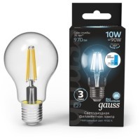 102802210-S Лампа Gauss Filament А60 10W 970lm 4100К Е27 шаг. диммирование LED 1/10/40