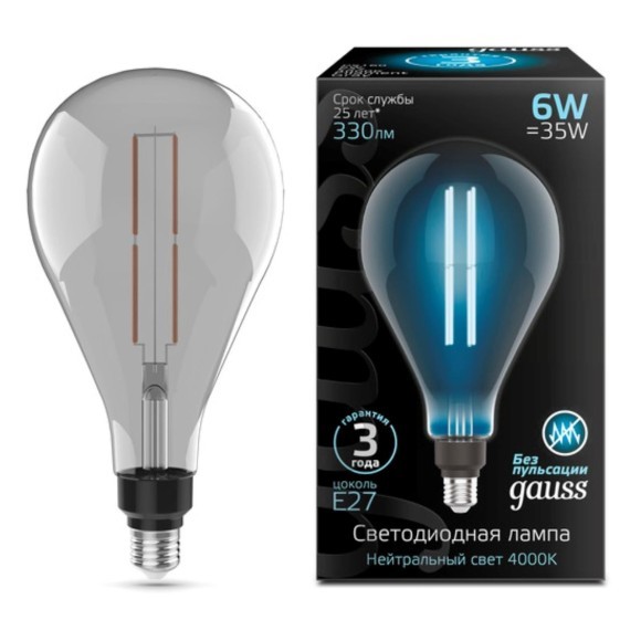 179802205 Лампа Gauss Filament PS160 6W 330lm 4000К Е27 gray straight LED 1/6