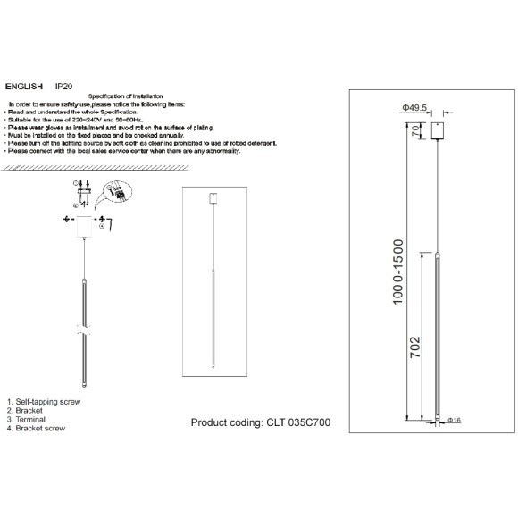 Светильник подвесной Crystal Lux CLT 035C700 BL