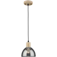 Arte Lamp Lancaster A5869SP-1BK Подвесной современный светильник с дымчатым плафоном из стекла диаметром 15 см, основание из натурального светлого дерева, высота провода 100 см, лампа E27 1шт до 60Вт IP20 220В