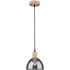 Arte Lamp Lancaster A5869SP-1BK Подвесной современный светильник с дымчатым плафоном из стекла диаметром 15 см, основание из натурального светлого дерева, высота провода 100 см, лампа E27 1шт до 60Вт IP20 220В
