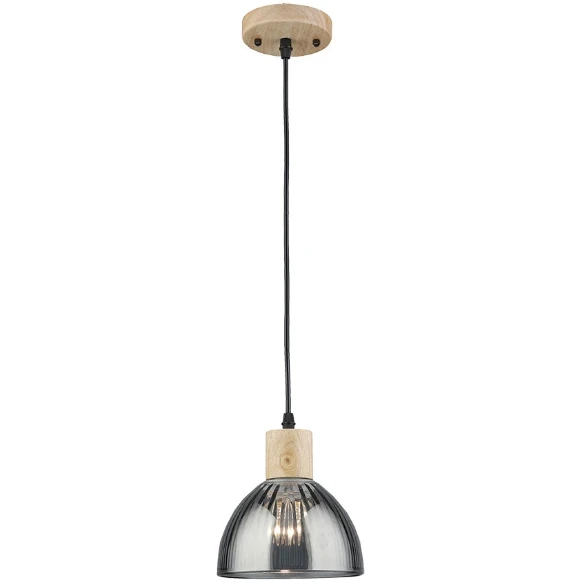 Arte Lamp Lancaster A5869SP-1BK Подвесной современный светильник с дымчатым плафоном из стекла диаметром 15 см, основание из натурального светлого дерева, высота провода 100 см, лампа E27 1шт до 60Вт IP20 220В