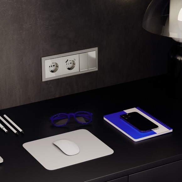 VLS020204 Выключатель встраиваемый с подсветкой двухклавишный шелкового цвета 10А (2200 Ватт) VOLTUM S70 (шелк)