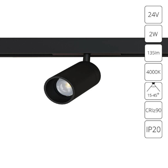 A6227PL-1BK Ультракомпактный трековый магнитный светодиодный светильник Arte Lamp Presto CRI90+ 4000К 150Лм 15-45° 2Вт