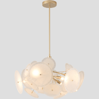 Crystal Lux DANDELION SP6 GOLD 4060/306 Люстра потолочная дизайнерская золото белая 6xE14 40Вт светильник одуванчик для гостиной, наборный центральный шток состоящий из сегментов 100+300+450мм