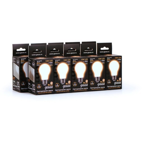 102202110 Лампа Gauss LED Filament A60 OPAL E27 10W 820lm 2700К 1/10/40