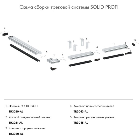 Комплект из 4 прямых соединений для гарпунных шинопроводов и профилей Denkirs TR3043-AL