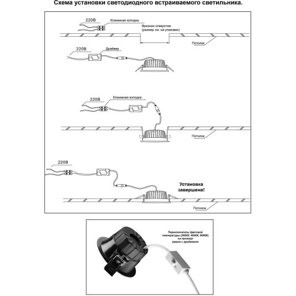 Светильник встраиваемый с перекл. цвет. температуры IP44 LED 20W CRI90 3000К\4000К\6000К CLARA 359555 Светильник встраиваемый с перекл. цвет. температуры IP44 LED 20W CRI90 3000К\4000К\6000К CLARA 359555