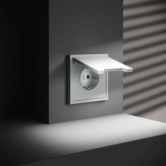 VLS040302 Розетка встраиваемая с заземлением, защитными шторками и крышкой 16 Ампер (3500 Ватт) белого матового цвета VOLTUM S70 (белый матовый)