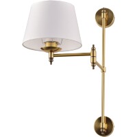 Бра Lightstar Flop 766611 с поворотным коленом, на вертикальном отступном основании латунного цвета, белый плафон, сменная лампа Е27, без выключателя на корпусе