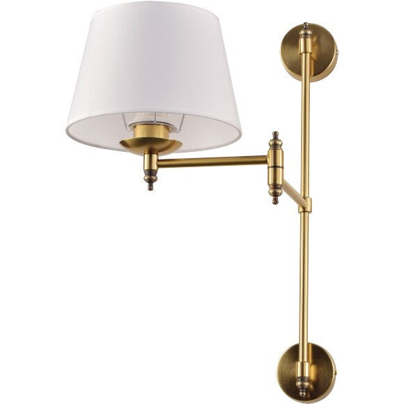 Бра Lightstar Flop 766611 с поворотным коленом, на вертикальном отступном основании латунного цвета, белый плафон, сменная лампа Е27, без выключателя на корпусе