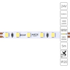 A2412005-03-6K Светодиодная лента 24В 9,6Вт/м 1000Лм/м 6000К CRI 90+ 5мм SMD2835 120шт/м 5м IP20