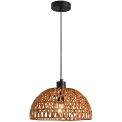 Favourite Canasto 4882-1P Уличный подвесной влагозащищенный светильник из ротанга коричневого цвета, диаметр 30см, под сменную лампу Е27, IP44, 220В, габаритные размеры в мм H1700xD300xHm200