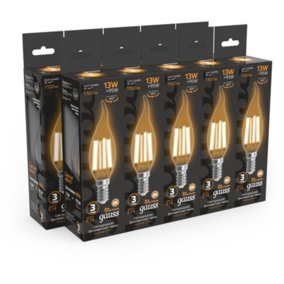 104801113 Лампа Gauss Filament Свеча на ветру 13W 1100lm 2700К Е14 LED 1/10/50