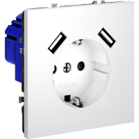 VLS040402 Розетка встраиваемая с заземлением и защитными шторками и с двумя USB A+A Зарядками TYPE-А. Ток 16 Ампер (3500 Ватт) белого матового цвета VOLTUM S70 (белый матовый)