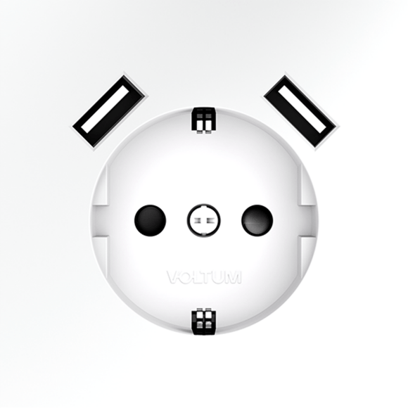 VLS040402 Розетка встраиваемая с заземлением и защитными шторками и с двумя USB A+A Зарядками TYPE-А. Ток 16 Ампер (3500 Ватт) белого матового цвета VOLTUM S70 (белый матовый)