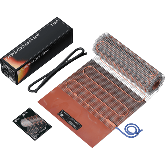 VLT01-150-15 Нагревательный мат (Теплый пол) длиной 30 метров и шириной полметра (0,5 метра) Voltum Т150 мощность 2250Вт 150Вт/м², двужильный экранированный кабель, клеевая основа, укладка в плиточный клей/стяжку, гарантия 25 лет