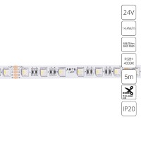 Arte Lamp A2406012-01-RGB4K Светодиодная лента RGB+4000K, длина 5м, ширина 12 мм, SMD5050 14,4Вт/м (на канал 3,6Вт/м) 590Лм/м (R:75Лм G:190 B:45 W: 280) 120° CRI90+ IP20 24В, кратность резки 100мм, -20°...+45°C