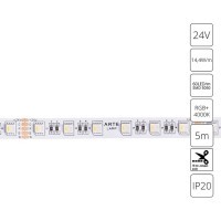 A2406012-01-RGB4K Светодиодная лента 24В 14,4Вт/м RGB+4000К CRI 90+ 10мм SMD5050 60шт/м 5м IP20