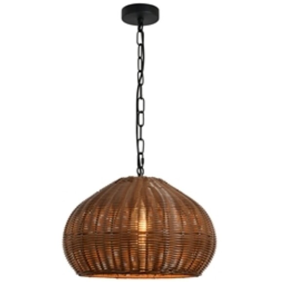 Favourite Wicker 4883-1P Уличный подвесной влагозащищенный светильник с плафоном из коричневого ротанга диаметром 40см, высота плафона 30см, общая высота 176см, лампа Е27 1шт макс 40Вт, IP44, 220В