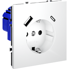 VLS040502 Розетка встраиваемая с заземлением и защитными шторками и с двумя USB зарядками Type-А и Type-C. Ток 16 Ампер (3500 Ватт) белого матового цвета VOLTUM S70 (белый матовый)