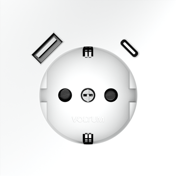 VLS040502 Розетка встраиваемая с заземлением и защитными шторками и с двумя USB зарядками Type-А и Type-C. Ток 16 Ампер (3500 Ватт) белого матового цвета VOLTUM S70 (белый матовый)