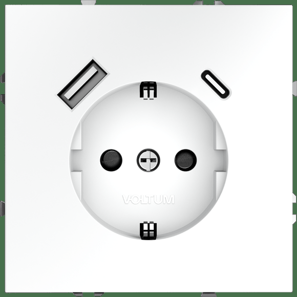 VLS040502 Розетка встраиваемая с заземлением и защитными шторками и с двумя USB зарядками Type-А и Type-C. Ток 16 Ампер (3500 Ватт) белого матового цвета VOLTUM S70 (белый матовый)