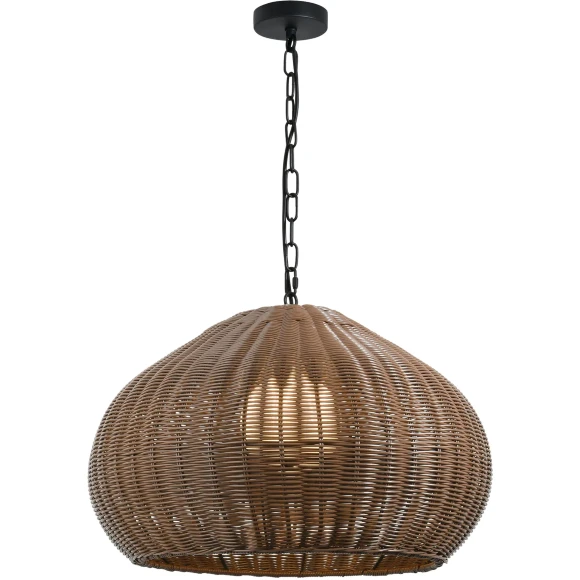 Favourite Wicker 4884-1P Уличный подвесной влагозащищенный светильник с плафоном из коричневого ротанга диаметром 60см, высота плафона 40см, общая высота 188см, лампа Е27 1шт макс 40Вт, IP44, 220В