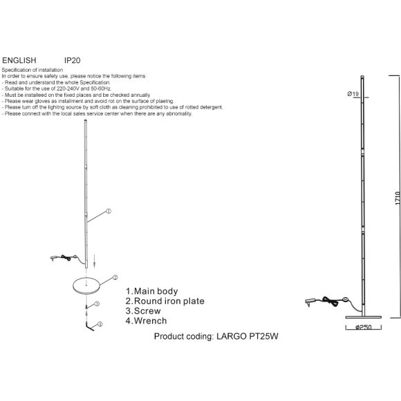 Торшер Crystal Lux LARGO PT25W BLACK