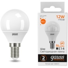 53112 Лампа Gauss LED Elementary Шар 12W 880lm E14 3000K 1/10/100
