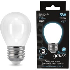 105202205 Лампа Gauss LED Filament Шар OPAL E27 5W 450lm 4100K 1/10/50