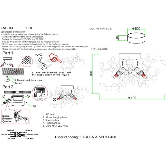 Бра Crystal Lux GARDEN AP-PL3 D400 CHROME