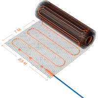 VLT01-200-3.5 Нагревательный мат (Теплый пол) длиной 7 метров и шириной полметра (0,5 метра) Voltum Т200 мощность 700Вт 200Вт/м², двужильный экранированный кабель, клеевая сетка, укладка в плиточный клей/стяжку, гарантия 25 лет