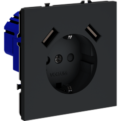 VLS040407 Розетка встраиваемая с заземлением и защитными шторками и с двумя USB A+A Зарядками TYPE-А. Ток 16 Ампер (3500 Ватт) графитового цвета VOLTUM S70 (графит)