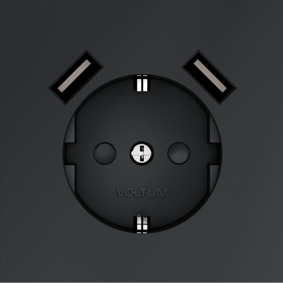VLS040407 Розетка встраиваемая с заземлением и защитными шторками и с двумя USB A+A Зарядками TYPE-А. Ток 16 Ампер (3500 Ватт) графитового цвета VOLTUM S70 (графит)