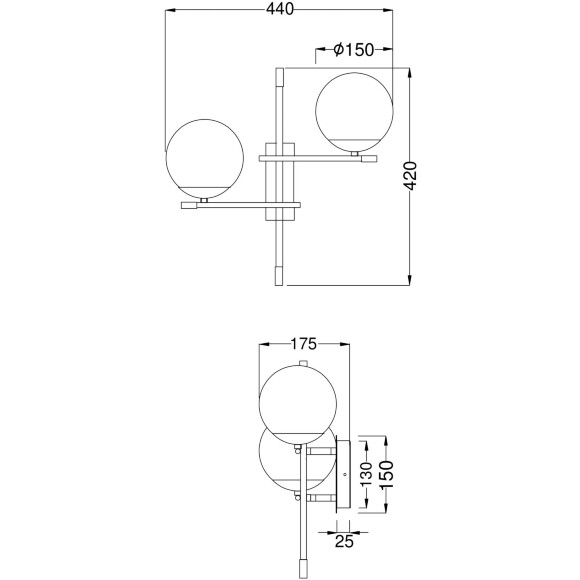 Бра Maytoni Nostalgia MOD050WL-02G черно-золотое основание, настенный светильник с шарами из стекла, две сменных лампы E14, без выключателя