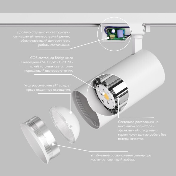 DK6456-WH Трековый светильник SOLID KOPER, 155мм, d80, 220V, LED 4000K, 30W, IP20, белый, алюминий