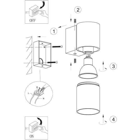 Favourite Bonum 4794-1W Белый уличный настенный светильник, фасадный спот цилиндр со светом в одну сторону, D95xW60xH95, под сменную лампу GU10 макс. 35Вт, IP65, 220В