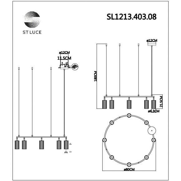 SL1213.403.08 Светильник подвесной ST-Luce Черный/Черный GU10 8*5W 4000K KENDO SL1213.403.08 Светильник подвесной ST-Luce Черный/Черный GU10 8*5W 4000K KENDO