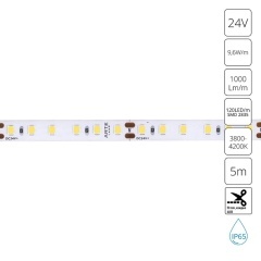 A2412008-05-4K Светодиодная лента 24В 9,6Вт/м 1000Лм/м 4000K CRI 90+ 8мм SMD2835 120шт/м 5м IP65